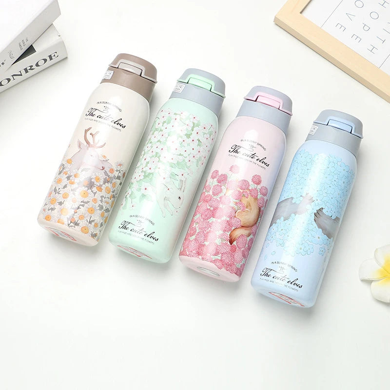 350/450ml Flower Thermos Mug Stainless Steel Portable Insulated Cup Thermal Bottle for Kids Bottle Travel Vacuum Insulated