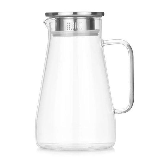 Cold Water - Teapot Glass Pitcher |   Water- Juice- Tea Carafe  |  Stainless Steel Lid