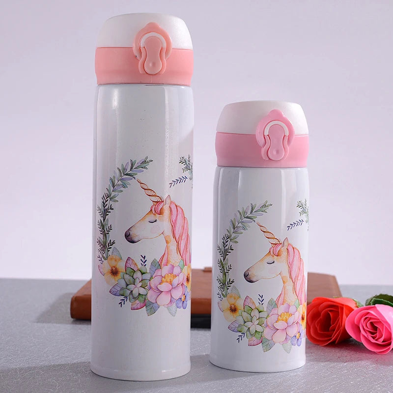 250/350ML Unicorn Flamingo Thermal Mug Portable Cute Stainless Steel Bouncing Lid Kids Children Child Small Mini Water Bottle