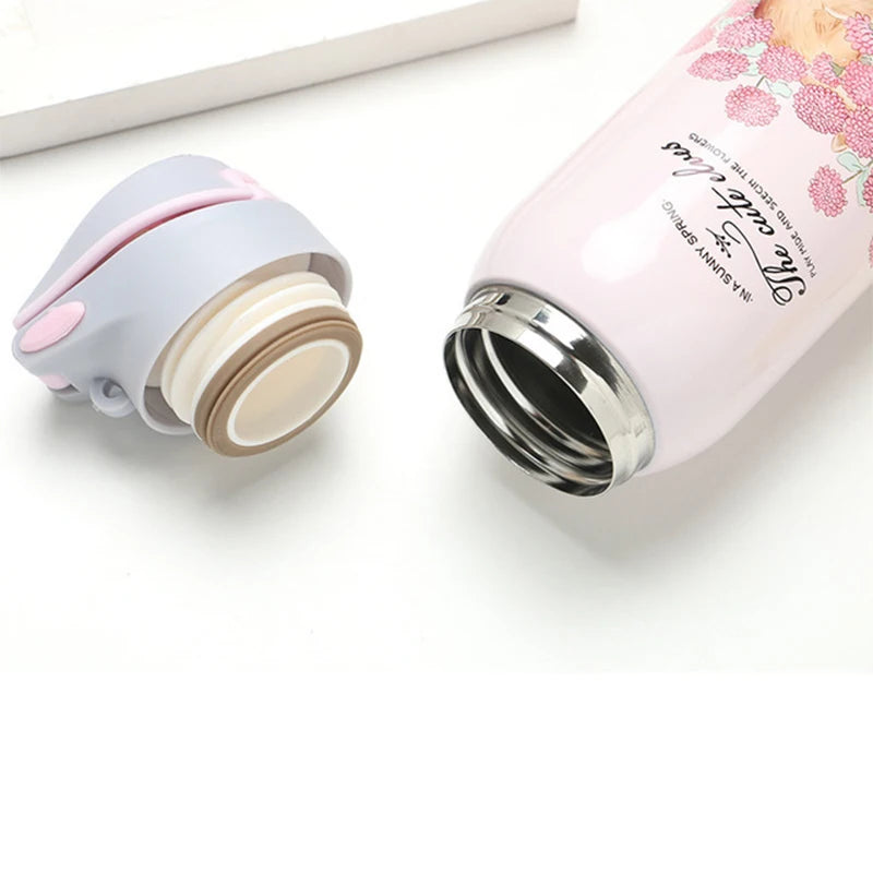 350/450ml Flower Thermos Mug Stainless Steel Portable Insulated Cup Thermal Bottle for Kids Bottle Travel Vacuum Insulated