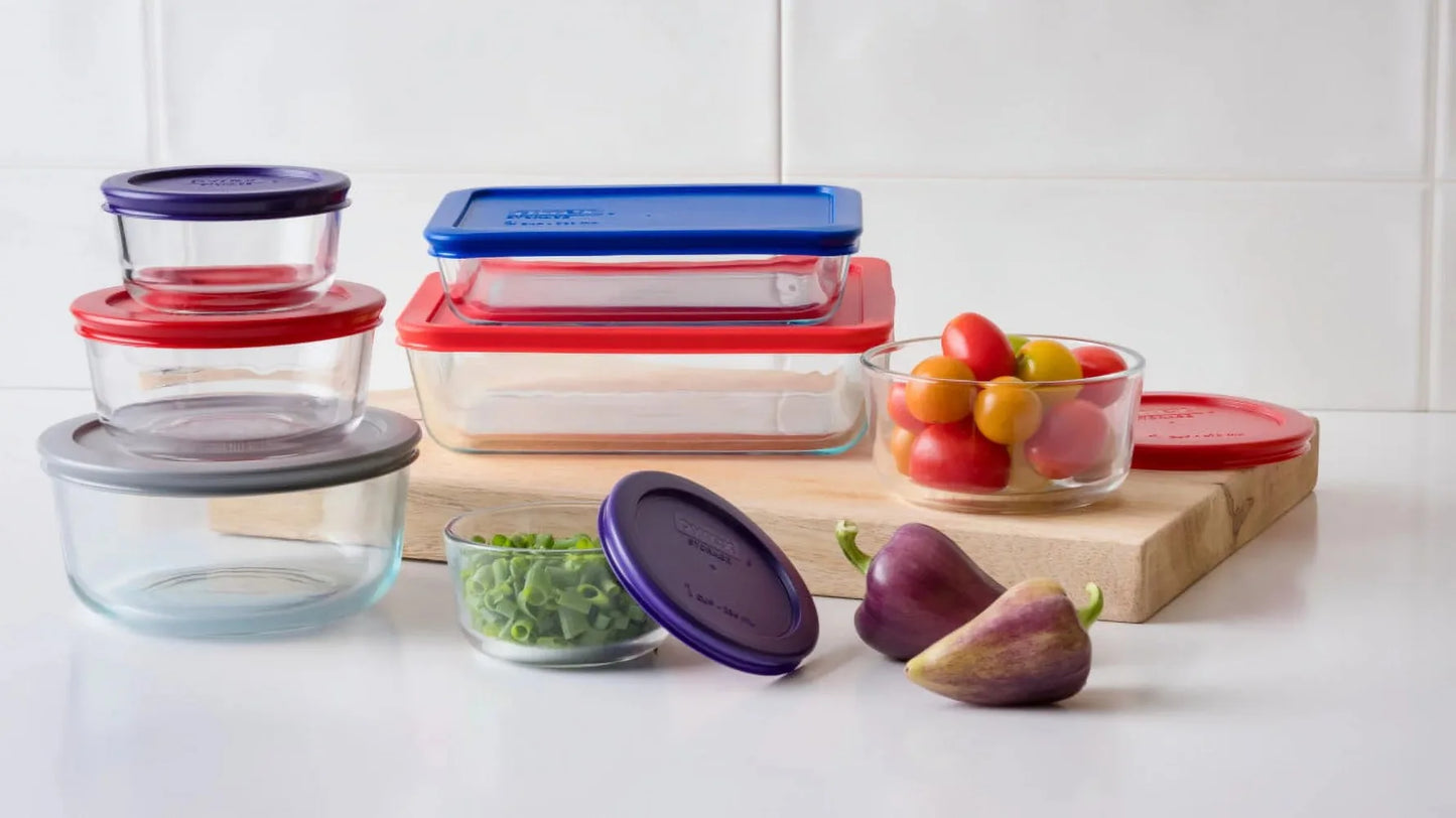 Pyrex Simply Store Glass Storage Container Set with Lids, 14 Piece