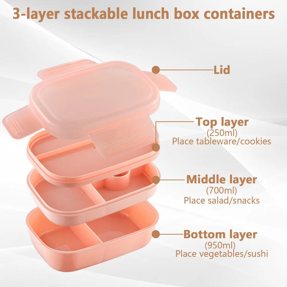 Portable Lunch Box |  Food Storage Container  |  For Children School or Office  | 2 Layer Grid Lunch Box with Fork and Spoon