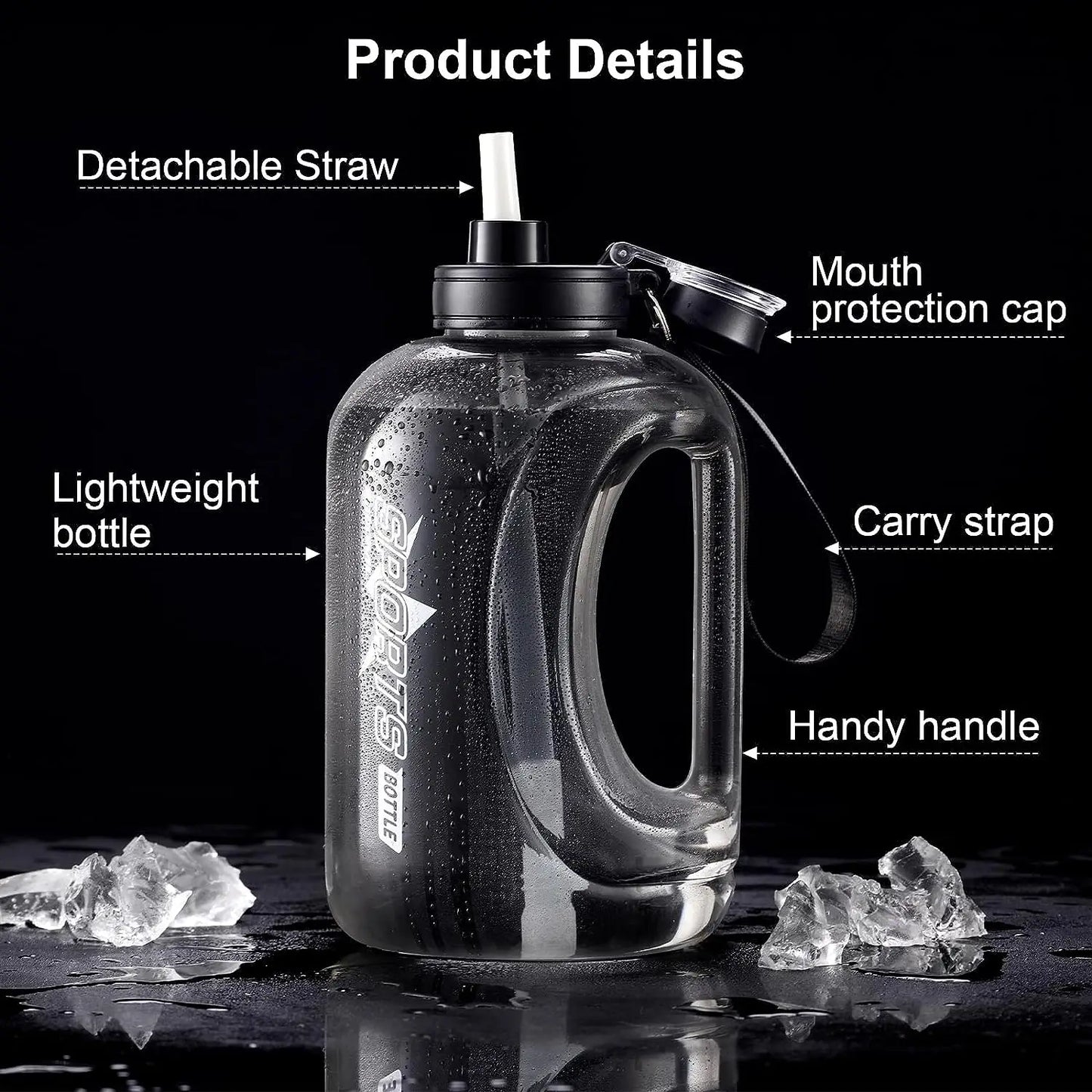 Large Sports Water Bottle | Gym Fitness | Big-belly Water Cup with Straw