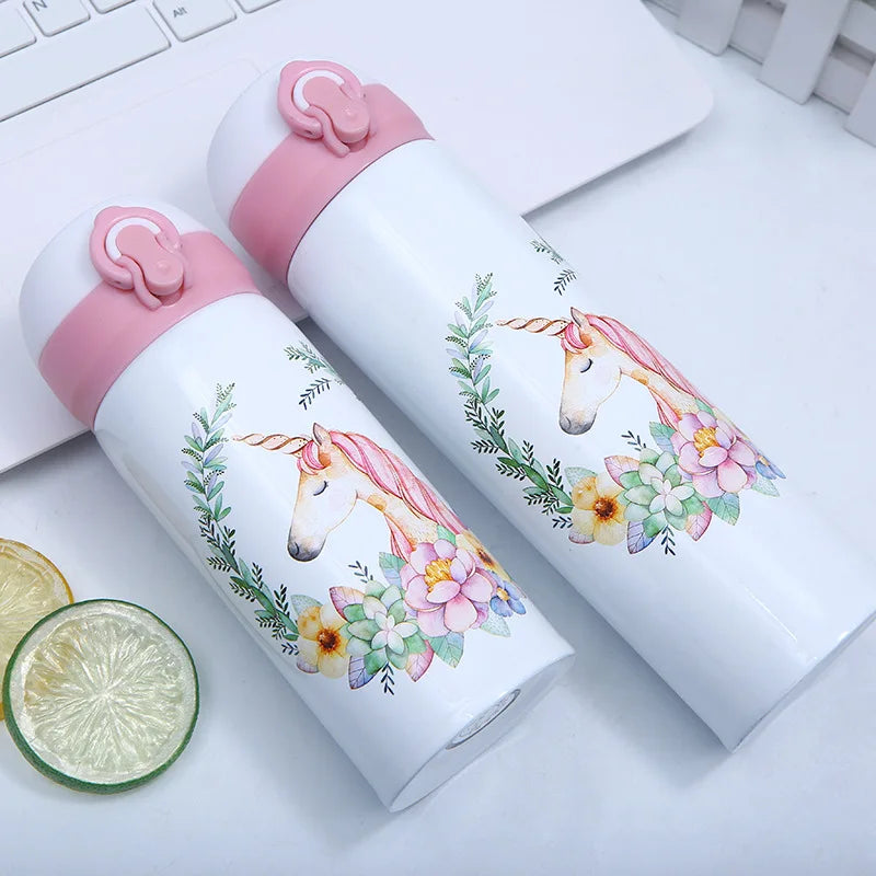 250/350ML Unicorn Flamingo Thermal Mug Portable Cute Stainless Steel Bouncing Lid Kids Children Child Small Mini Water Bottle