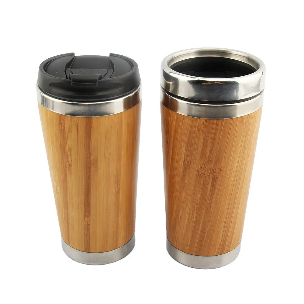 Vacuum Insulated Food Grade Bamboo Coffee Travel Mug