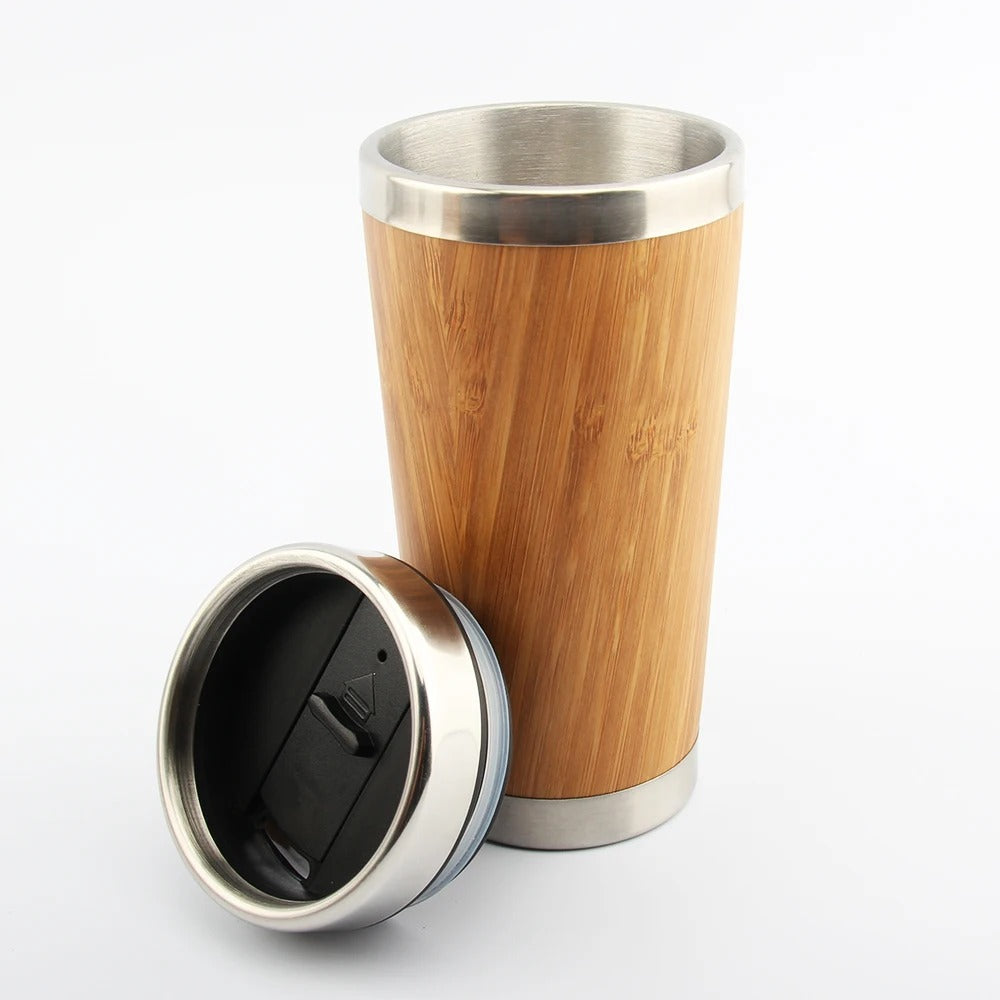 Vacuum Insulated Food Grade Bamboo Coffee Travel Mug