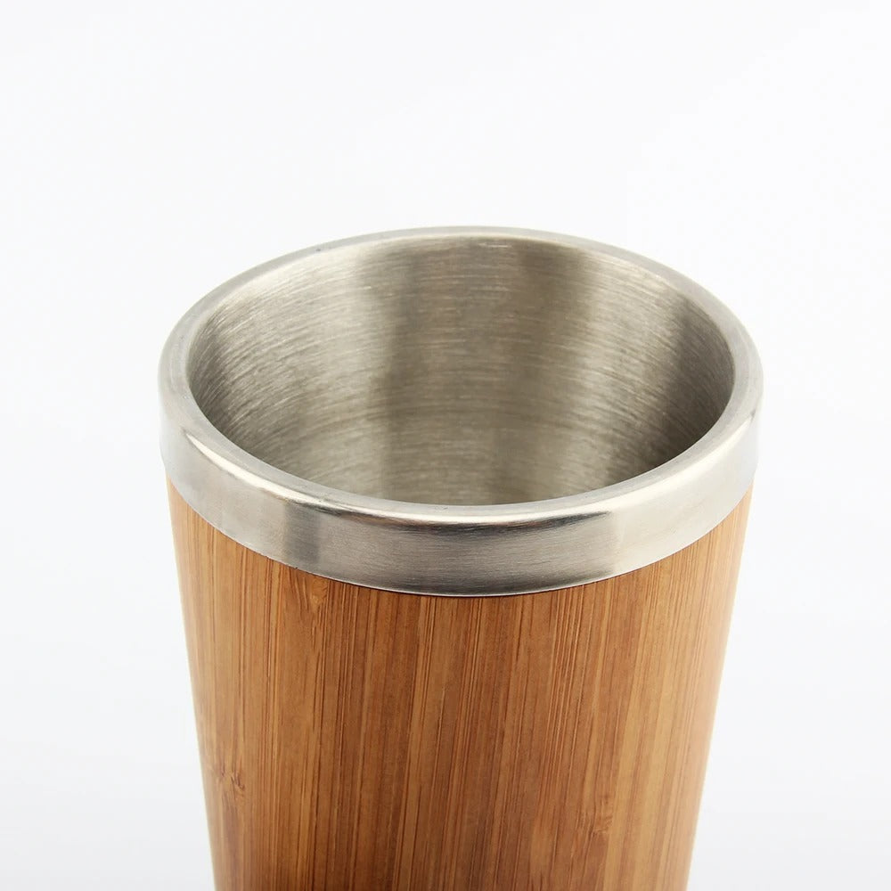 Vacuum Insulated Food Grade Bamboo Coffee Travel Mug